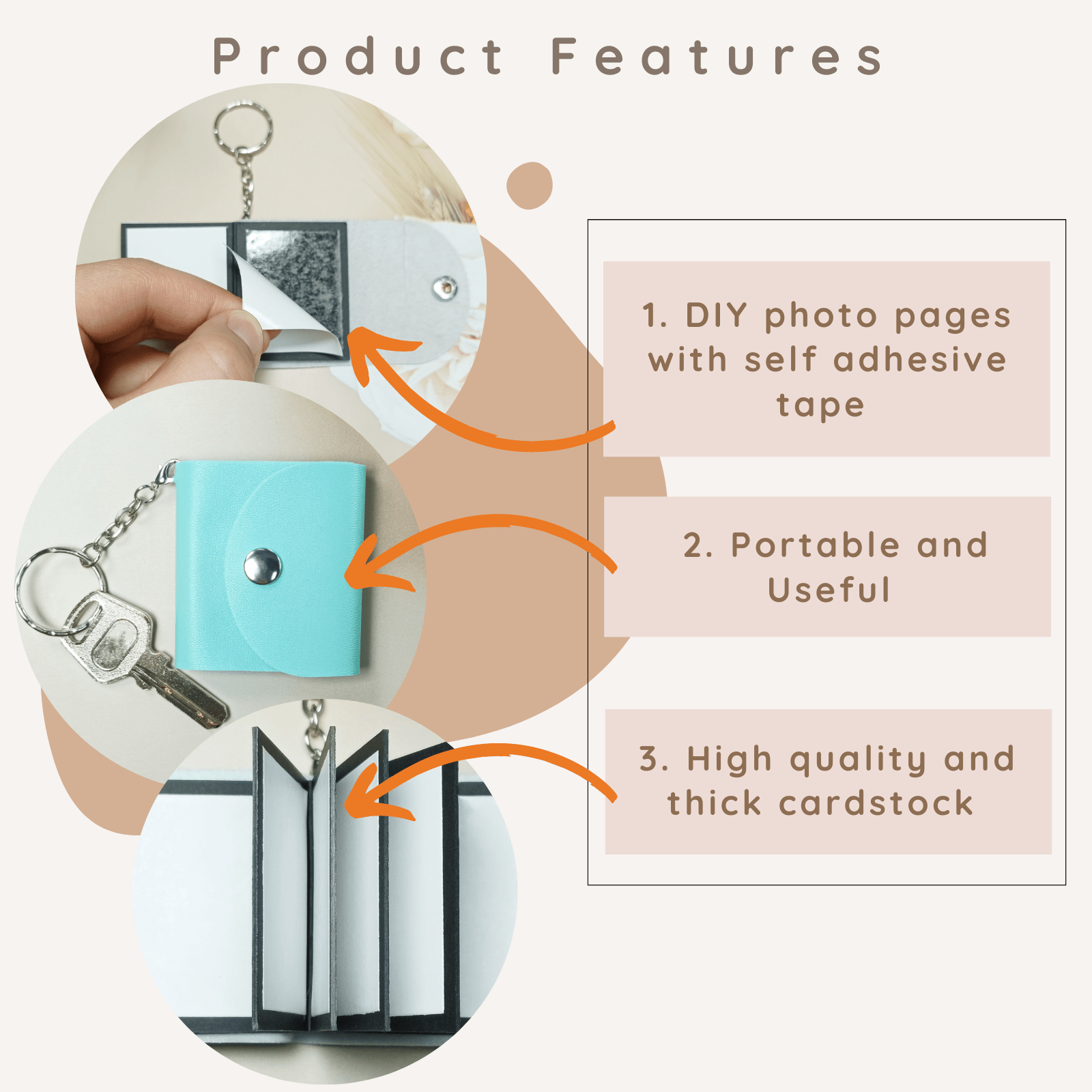 Mini Photo Keychain, DIY Small Custom Leather Memory Photo, Picture Keychains Personalized Album for Family, Boyfriend, Couples, Dog, Friends - uniqicon