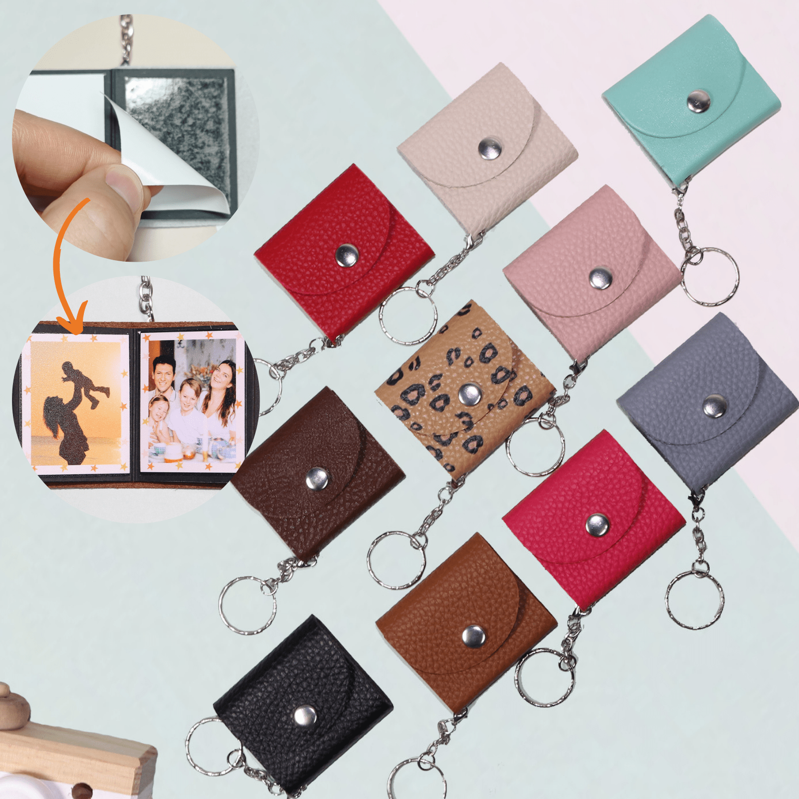 Mini Photo Keychain, DIY Small Custom Leather Memory Photo, Picture Keychains Personalized Album for Family, Boyfriend, Couples, Dog, Friends - uniqicon