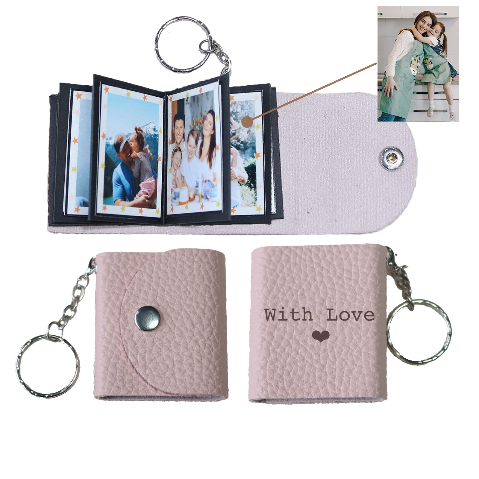 Personalized Mini Photo Keychain,Picture Keychains(Leopard print) Personalized Album, Mini Cute Key Ring Keychain with Picture Book for Family, Boyfriend, Couples, Dog, Friends - uniqicon