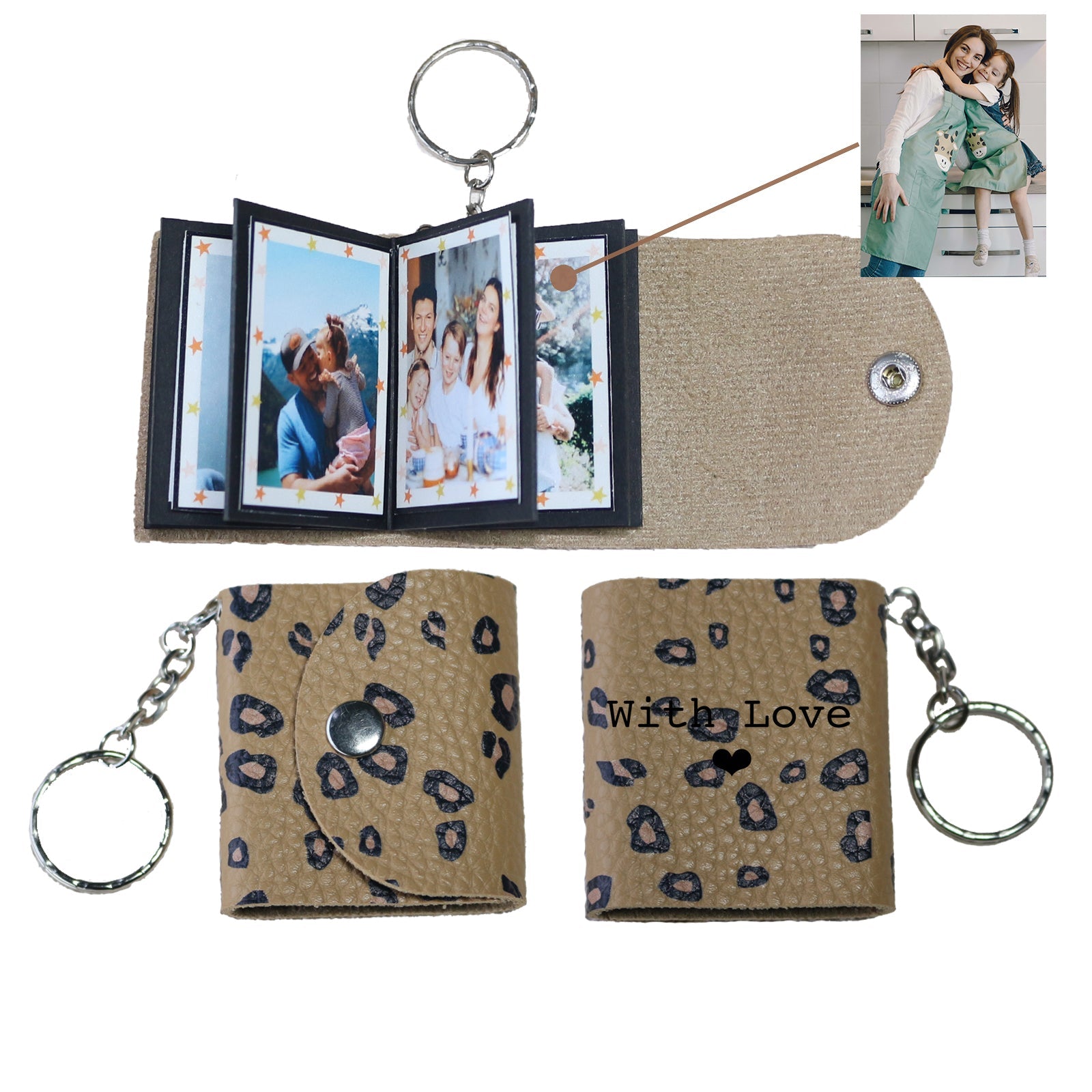 Personalized Mini Photo Keychain,Picture Keychains(Leopard print) Personalized Album, Mini Cute Key Ring Keychain with Picture Book for Family, Boyfriend, Couples, Dog, Friends - uniqicon