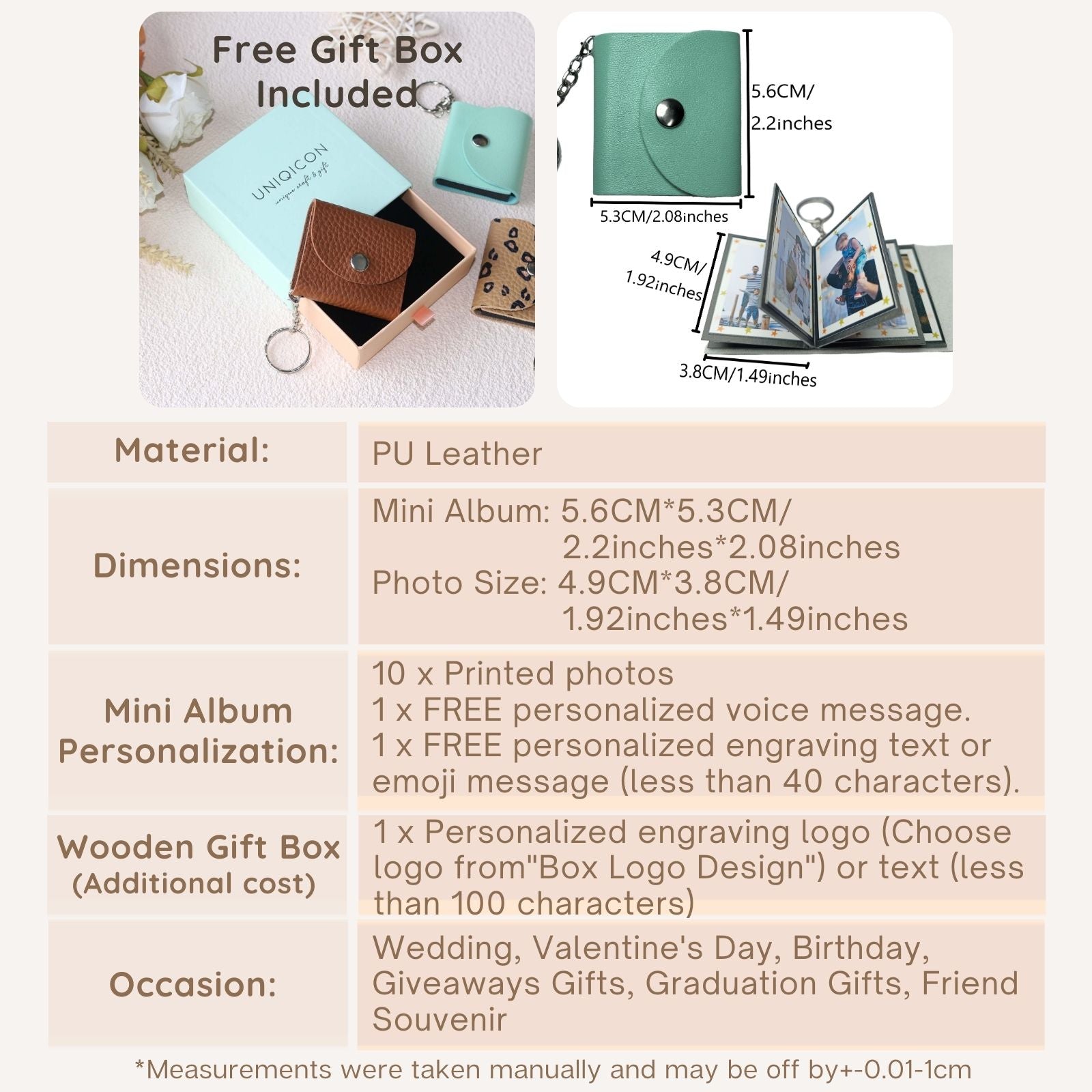 Personalized Mini Photo Keychain,Picture Keychains(Light pink) Personalized Album, Mini Cute Key Ring Keychain with Picture Book for Family, Boyfriend, Couples, Dog, Friends - uniqicon