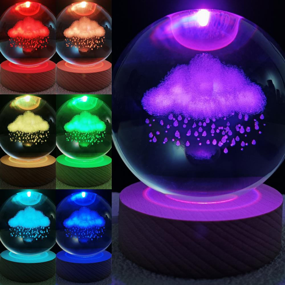 3D Engraving Crystal Ball Cloud LED Light Voice Message Gift Birthday Anniversary Valentine Christmas Graduation Friend Souvenir Corporate Award Recognition Appreciation - uniqicon