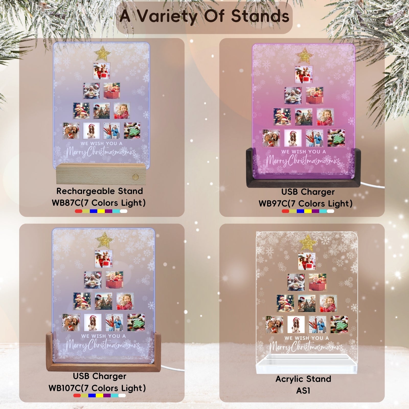 Christmas Tree Gift Night Light with Wooden Base, Personalised Photo LED Lamp, Customised Family Photo Keepsake for Dad Daddy Mum Grandma from Son Daughter Kids, Unique Acrylic Home Decor for Couple - uniqicon