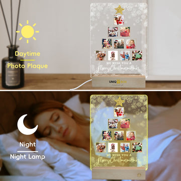 Christmas Tree Gift Night Light with Wooden Base, Personalised Photo LED Lamp, Customised Family Photo Keepsake for Dad Daddy Mum Grandma from Son Daughter Kids, Unique Acrylic Home Decor for Couple - uniqicon