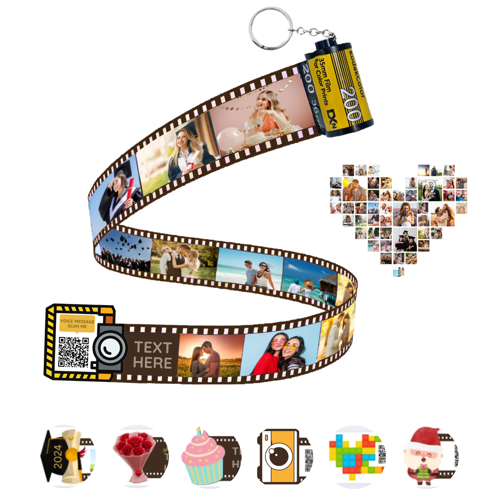 Personalized Customized Memory Retro Camera Film HD Photo Album Film Roll Keychain F2 Voice Message Creative Birthday Valentine Christmas Graduation Friend Anniversary Gift Souvenir Customized Handmade - uniqicon