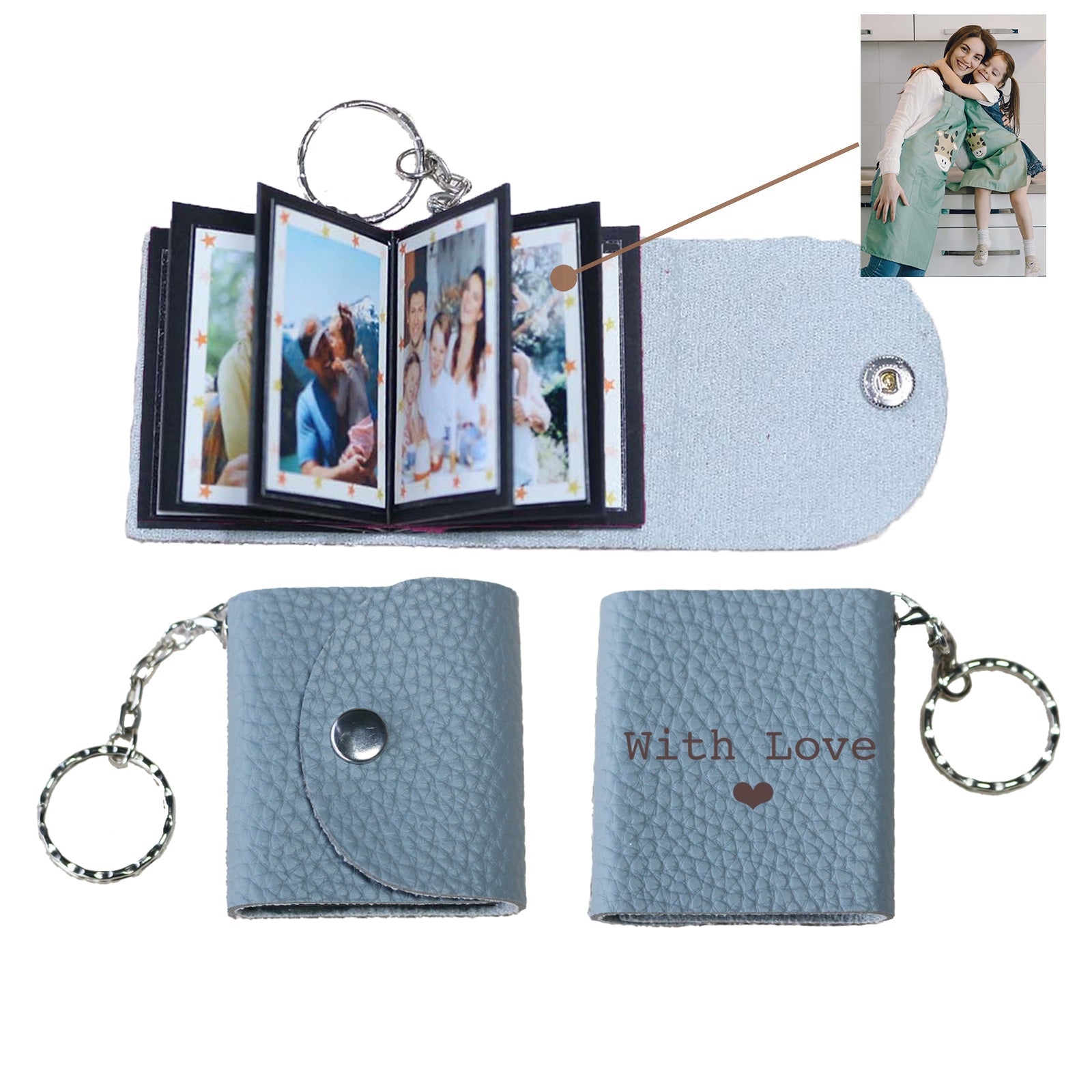 Personalized Mini Photo Keychain,Picture Keychains(Tiffany blue) Personalized Album, Mini Cute Key Ring Keychain with Picture Book for Family, Boyfriend, Couples, Dog, Friends - uniqicon