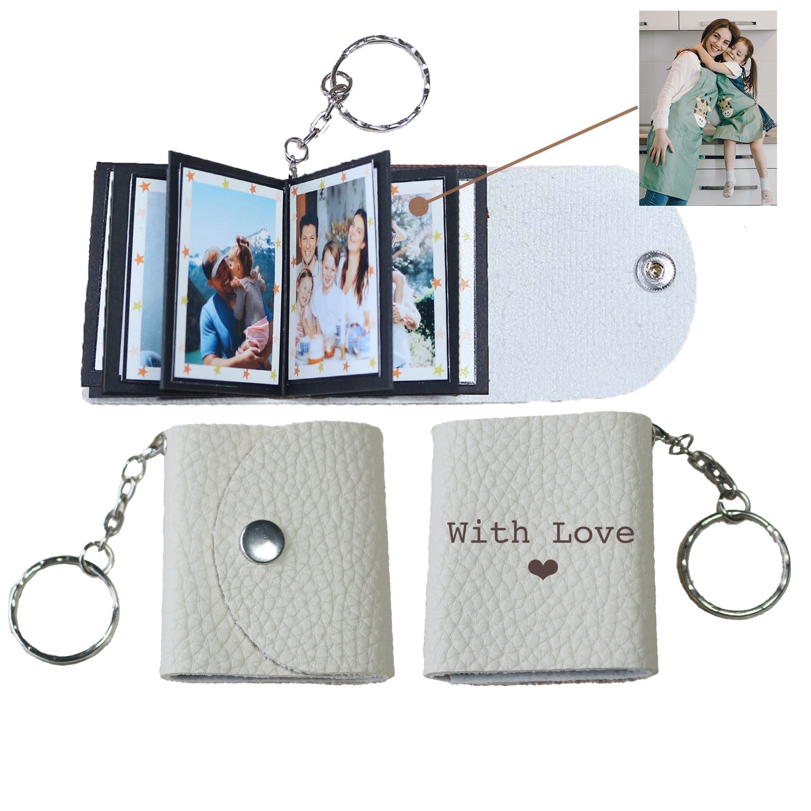 Personalized Mini Photo Keychain,Picture Keychains(Tiffany blue) Personalized Album, Mini Cute Key Ring Keychain with Picture Book for Family, Boyfriend, Couples, Dog, Friends - uniqicon